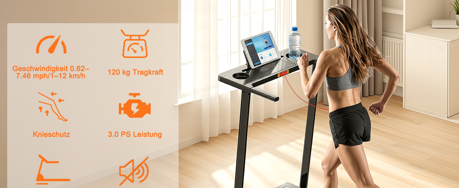 Бігова доріжка Walking Pad для дому та офісу, 1-12 км/год, кут нахилу 9%, 3 к.с., LED-дисплей, амортизація, до 120 кг