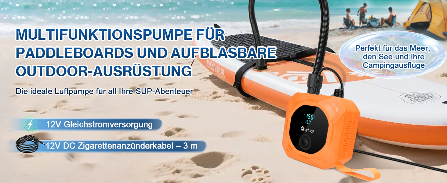 Електричний насос для SUP Lytool 50 PSI з автовимкненням для дощок, човнів, каяків, шин авто та велосипедів (12V)