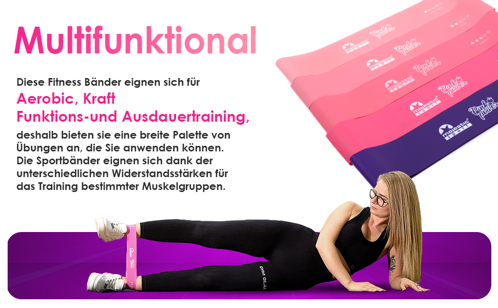 Набір фітнес-гумок Majestic Sport 5 шт. для м'язів, пілатесу, йоги, Booty Band, рожевий