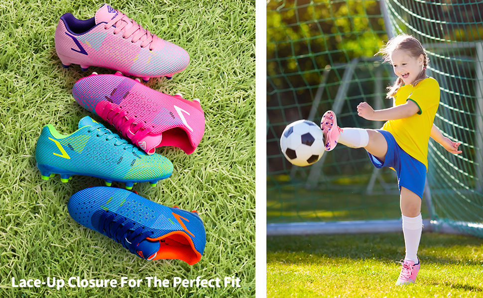 Футбольні бутси DREAM PAIRS для дітей: легкі, з довгими шипами, для бігу, футболу, стрибків у довжину, тренувань. Зносостійкі, зручні, кольори: блакитний, неоновий зелений, 36 EU