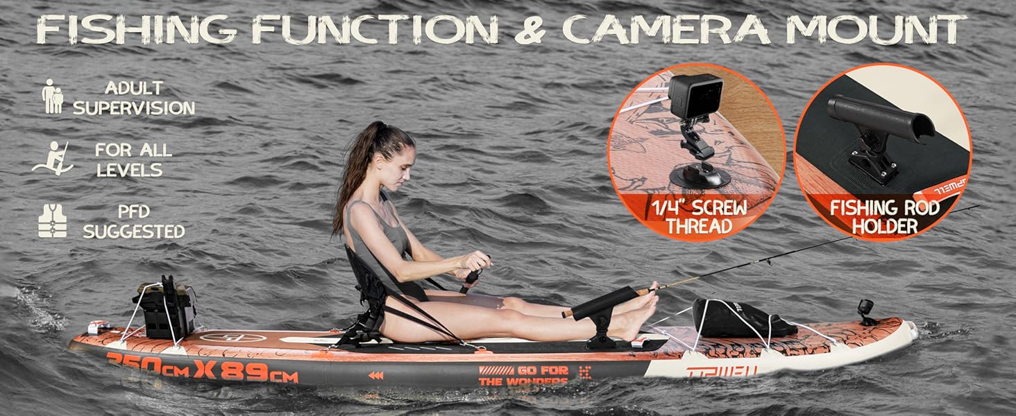 Надувний SUP Борд UPWELL Jurassic Plus: Комплект для веслування на SUP з сидінням та тримачем для камери, 204 кг, для 2 осіб