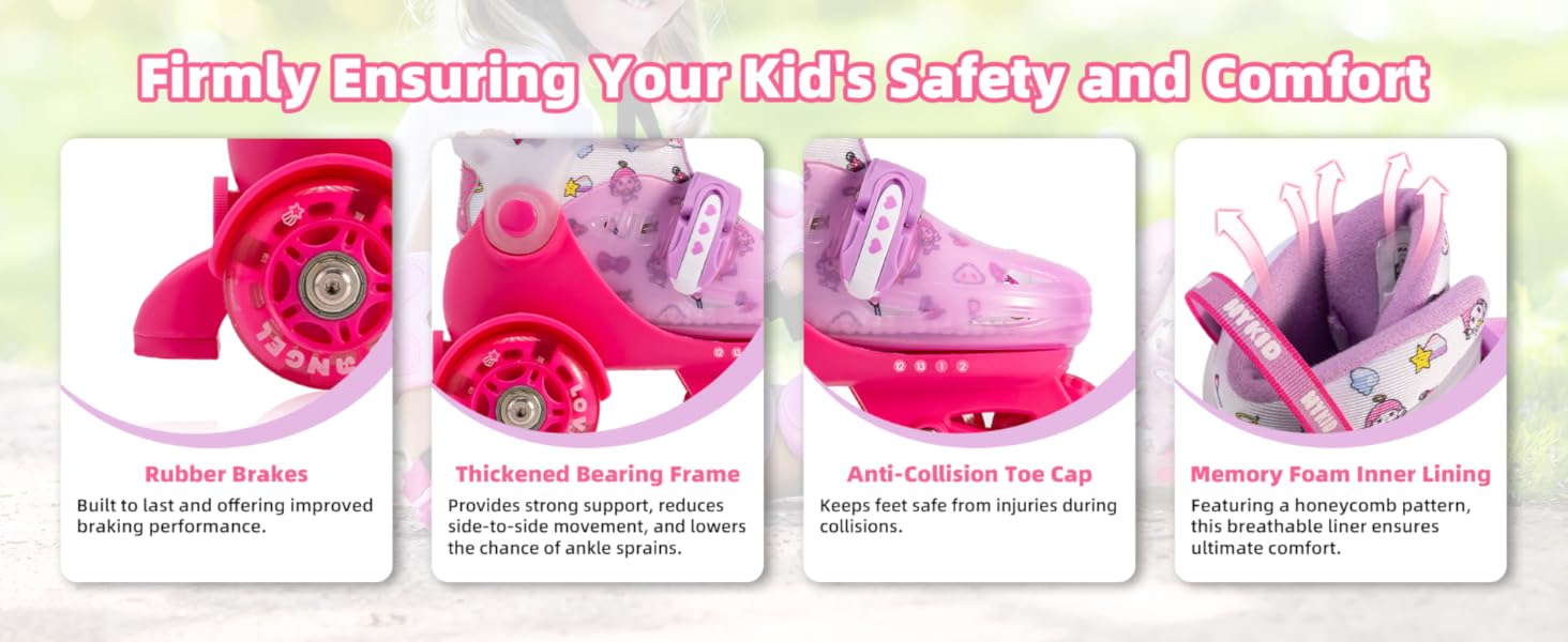 Дитячі ролики для дівчаток, 4 розміри, регульовані, безпечні, дихаюче покриття, легкі