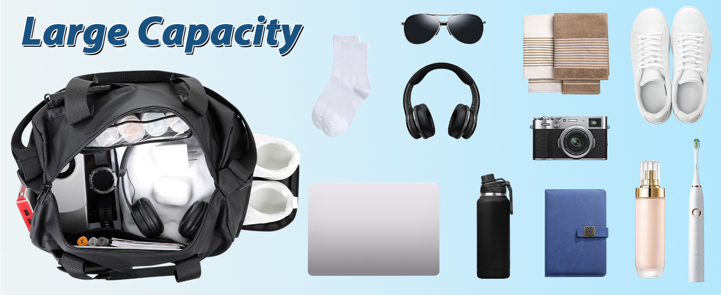 Спортивна сумка Romon для подорожей та тренувань з відділенням для взуття та мокрих речей, чорна, 39 × 23 × 22 см