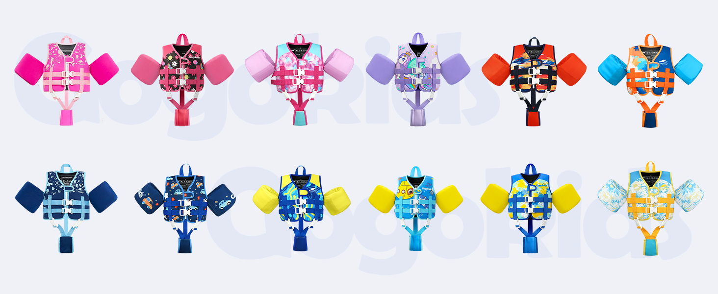Дитячий рятувальний жилет Gogokids для плавання (2-6 років, 14-30 кг), блакитно-жовтий, з регульованими ременями