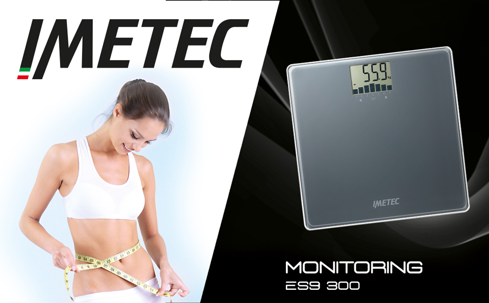 Електронна вага для людей Imetec Monitoring ES9 300, контроль ваги, 4 користувачі, до 180 кг, LCD-дисплей, загартоване скло