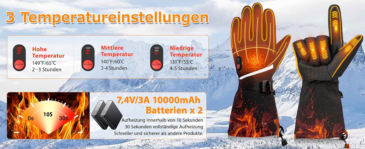Греючі рукавички USB з підігрівом 20000mAh для чоловіків та жінок, 7.4V, 3 температурні режими, сенсорний екран, водонепроникні, антиковзкі, для зимової роботи на вулиці, чорні