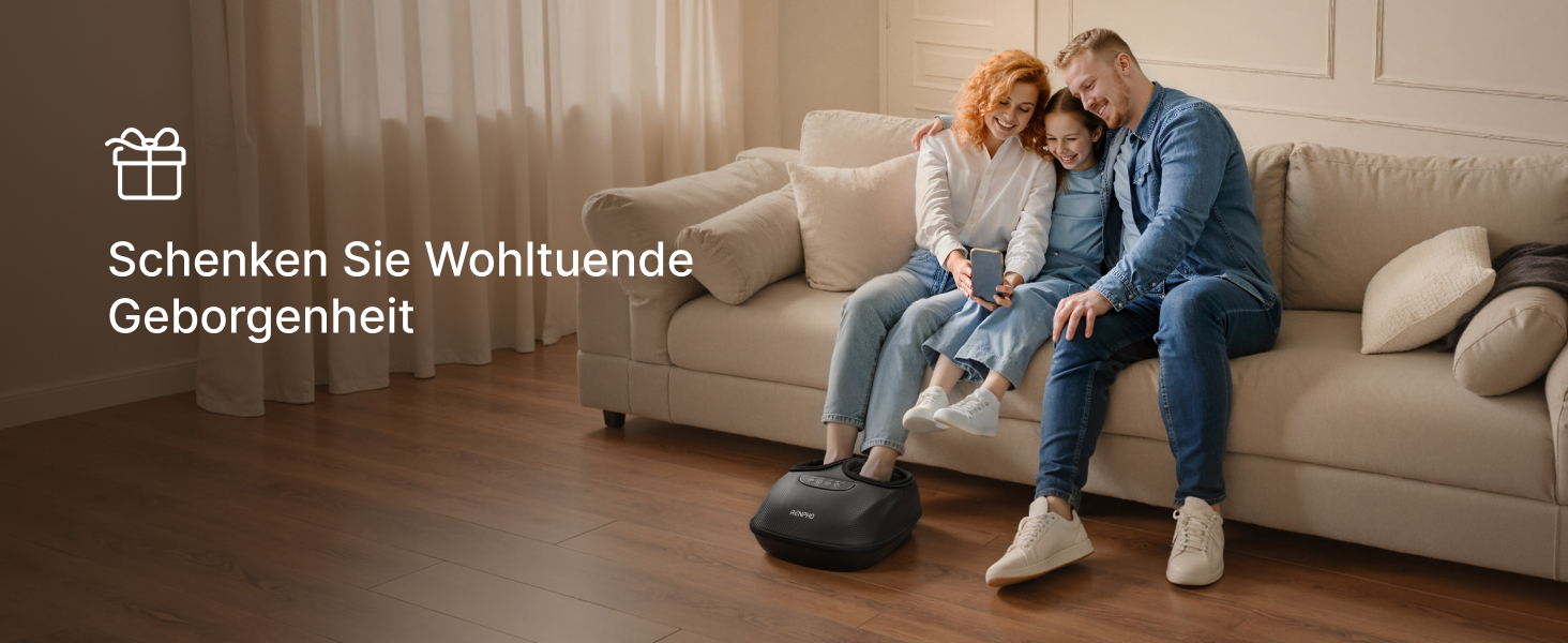 Масажер для ніг RENPHO з підігрівом, 3 режими та рівні компресії повітрям, Shiatsu масаж для всієї стопи при п'ятковому фасціїті, PU-шкіра, подарунок на Різдво для жінок та чоловіків, розмір до 47, чорний