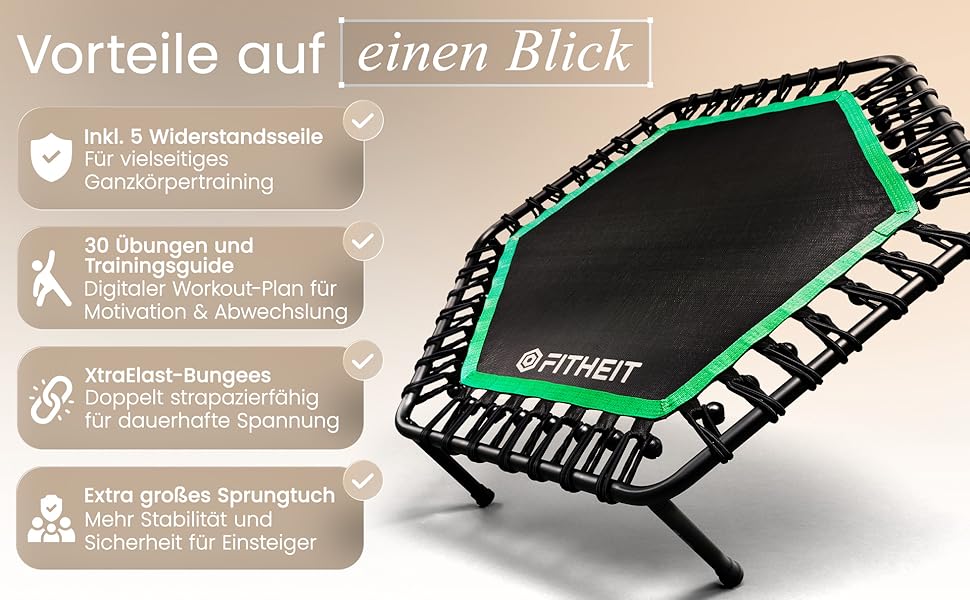 Батут фітнес для дорослих Ø120 см до 150 кг з ручкою та гумовими стрічками | Minitrampolin Rebounder