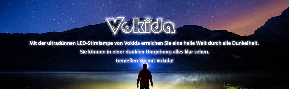 Налобний ліхтар Vokida Outdoor Vibes з широким кутом огляду, LED, USB, перезаряджається, датчик, чорний