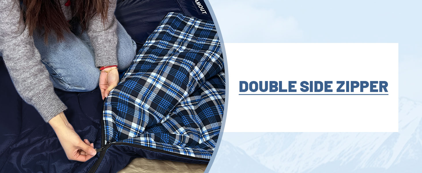 Спальний мішок для двох дорослих, 220x150 см, фланель, Navy, водонепроникний, для кемпінгу та подорожей