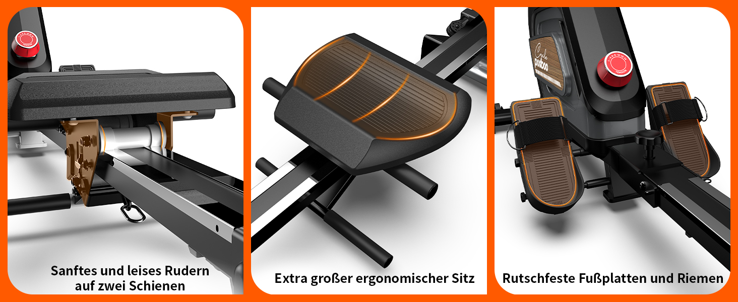 Гребний тренажер Pooboo з магнітною системою опору, 360 lbs, складаний, з тримачем для планшета та зручним сидінням, для дому H015-3