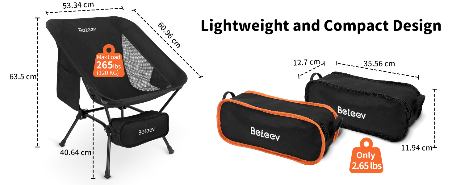 Зручний складаний стул для кемпінгу BeLeEv з 2 кишенями, легкий та компактний, для відпочинку на природі, риболовлі, фестивалів, трекінгу та пляжу