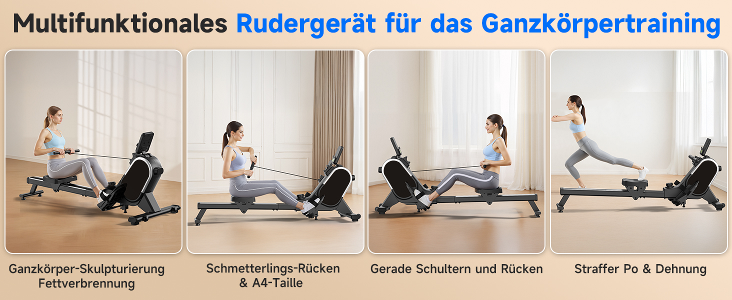 Гребний тренажер CHAOKE для дому, тихий магнітний, з App, 16 рівнів опору, стабільний, до 160 кг, чорний