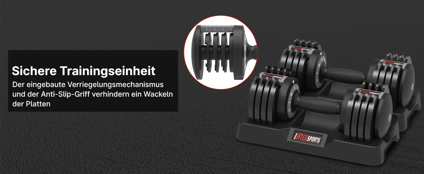 Регульовані гантелі EnterSports 12/18/27 кг з неслизькими ручками - для дому, офісу, фітнес-залу