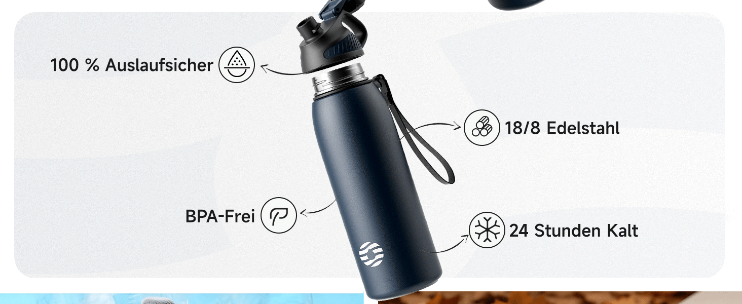 Фляга спортивна Fjbottle Edelstahl 1 л з магнітною кришкою, BPA-free, чорна - пляшка для води, школи, фітнесу