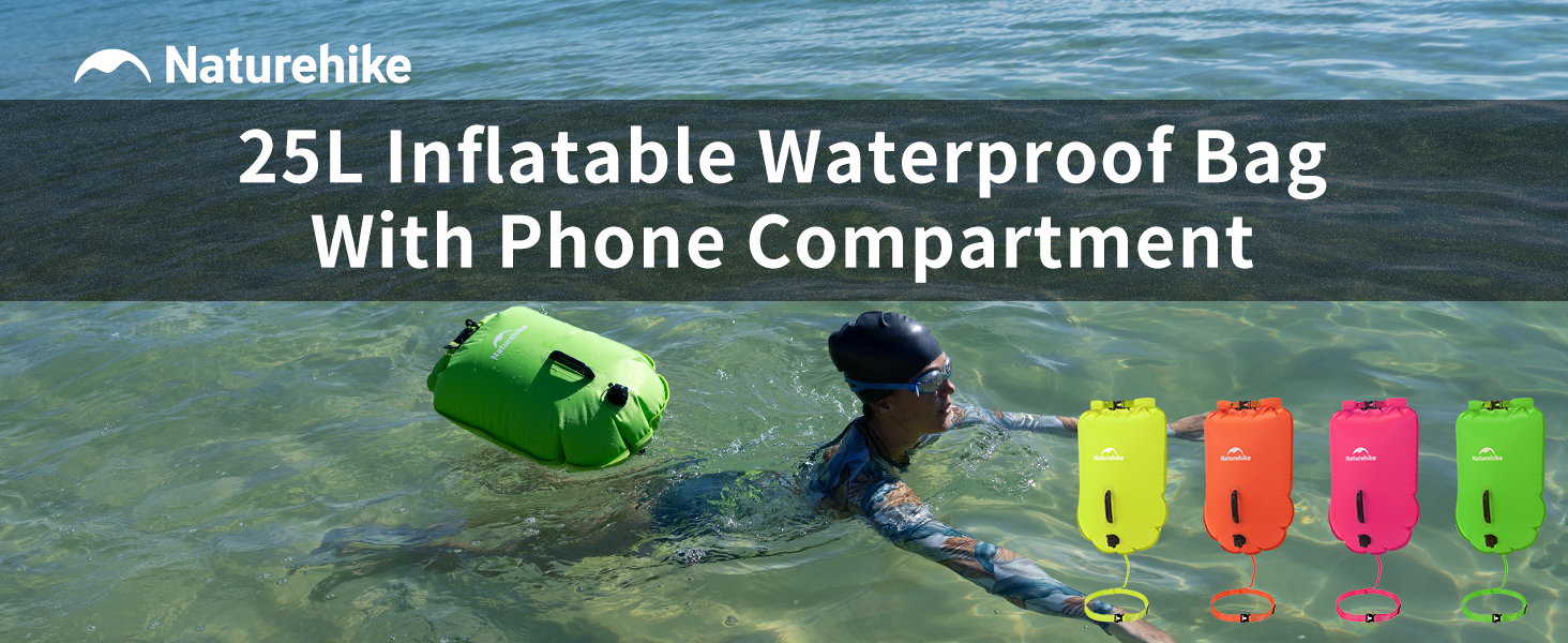 Надувна плавуча бойовка Naturehike 18L/25L з двома повітряними камерами, водонепроникний мішок, пляжна сумка з регульованим поясом для плавання та відпочинку на пляжі (Помаранчевий)