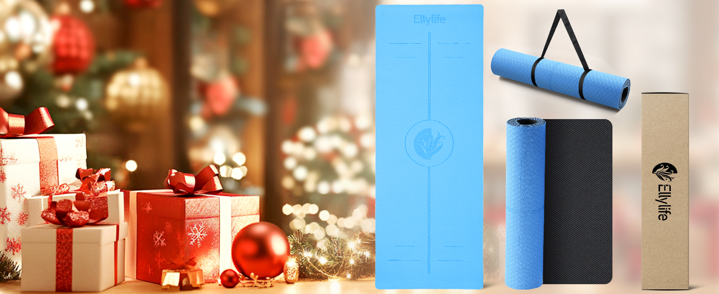 Килимок для йоги з натурального каучуку та TPE, протиковзкий, з розміткою, унікальний дизайн, з ремінєм, екологічний, для подорожей, пілатесу, йоги, фітнесу, синій, 6 мм