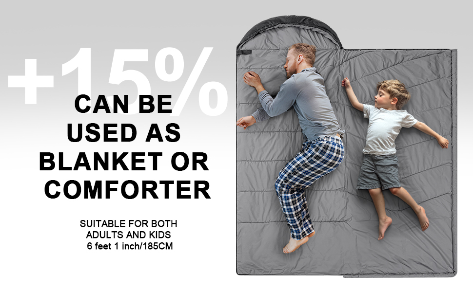 Спальний мішок для дорослих на холодно, водонепроникний, легкий, чорний (1,8 кг) - для кемпінгу, походів, відпочинку на природі та дому