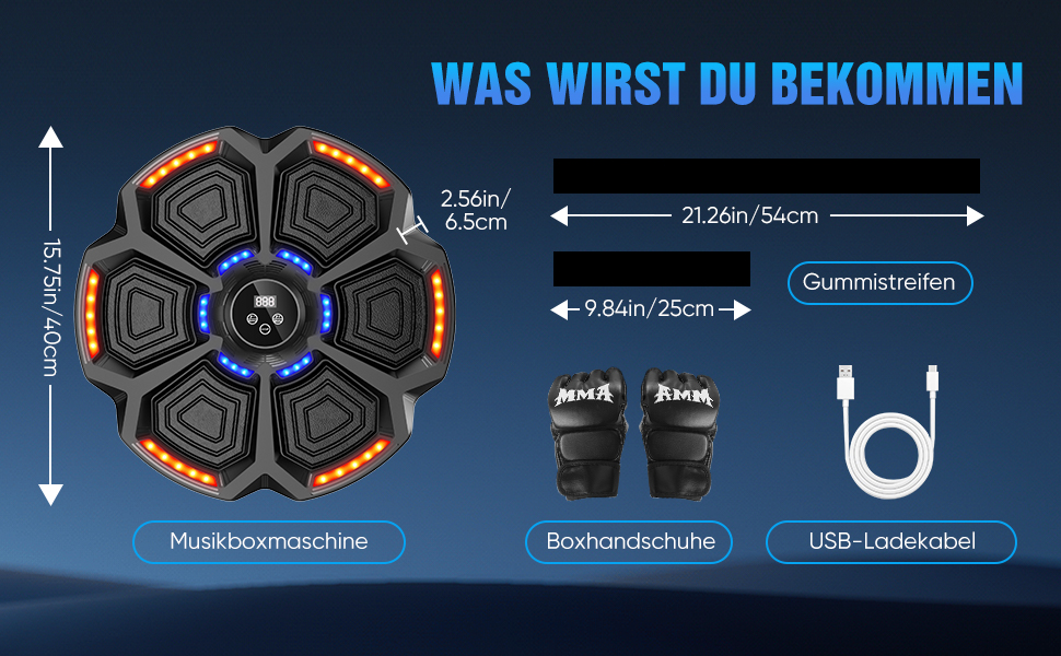 Музична боксерська машина з LED-підсвіткою та Bluetooth, для дорослих та дітей, чорна