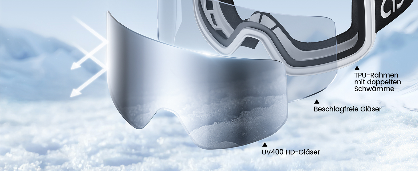 Ламікалл Скі-маска для жінок та чоловіків, сноуборд маска OTG - антизапітніння, дзеркальна, для носіння з окулярами, захист від ультрафіолету UV400, захист від відблисків, білий/срібний каркас (VLT: 8%)