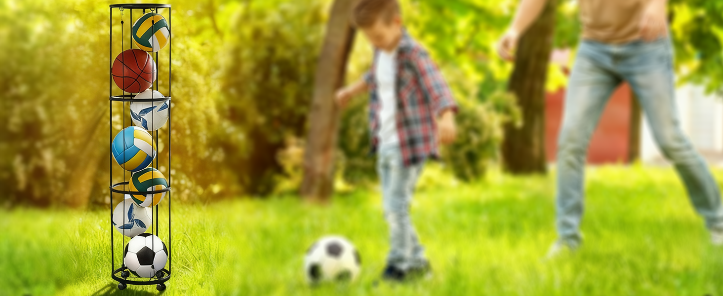 Стійка для м'ячів з колесами, настінна, 3-ярусна: для баскетболу, футболу, волейболу