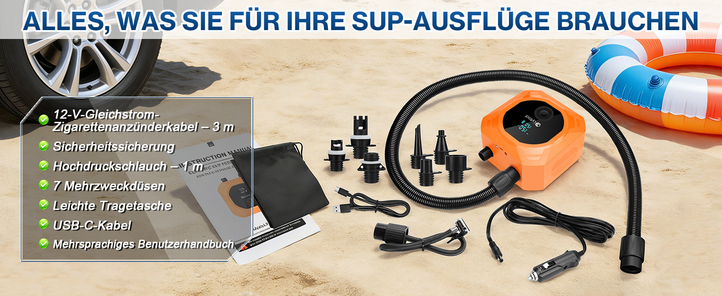 Електричний акумуляторний насос для SUP Lytool 50 PSI, компресор 12V DC та Type-C з функцією автостопу та LED-підсвіткою для сапбордів, човнів, каяків та кайтсерфінгу