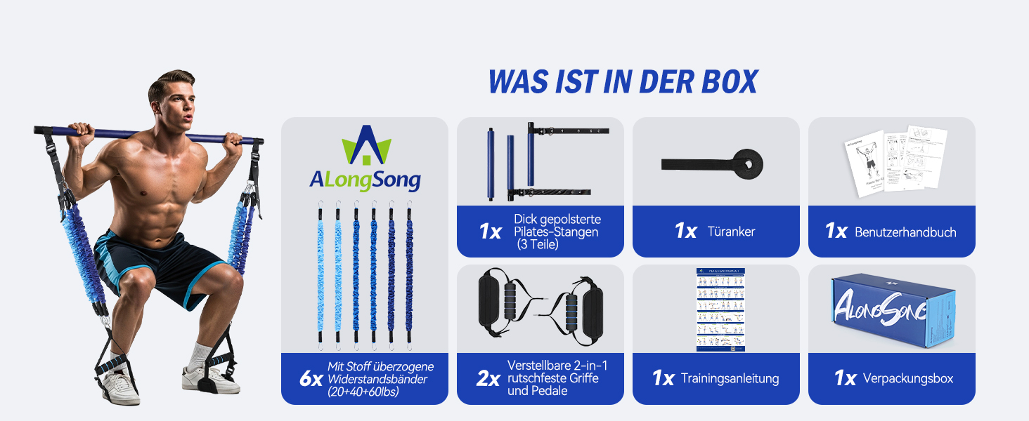 Набір для пілатесу з еластичними стрічками та стержнем, 4 рівні опору (180LBS/140LBS/240LBS/360LBS), для фітнесу, йоги, тренажерного залу, колір градієнт блакитний