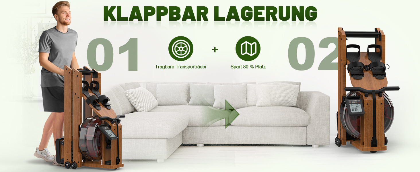 Гребний тренажер Kitopa RW719-50 з водою, для дому, з Bluetooth, Kinomap (30 днів)