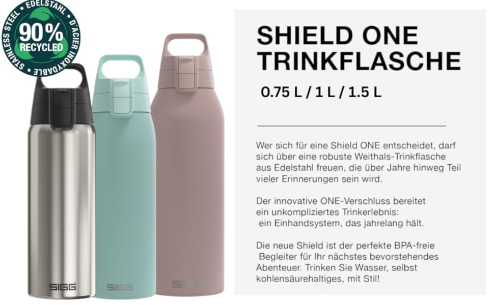 Сталева пляшка для води Sigg Shield ONE для газованих напоїв, герметична, BPA-free, 1 л, Brushed