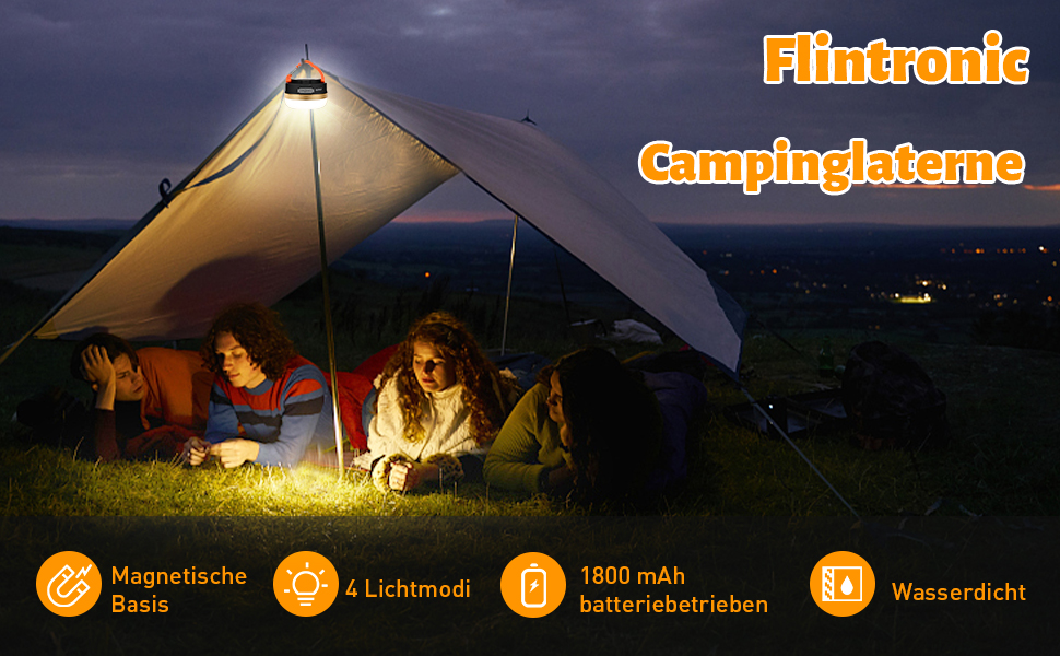 2 шт. LED кемпінгові ліхтарі Flintronic: 5 режимів, SOS, водонепроникні, портативні, для намету, туризму, риболовлі та надзвичайних ситуацій (оранжевий, рожевий, міні)