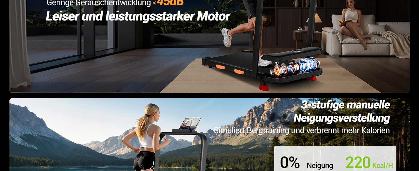 Складана бігова доріжка UMAY для дому з регулюванням нахилу 15%, Walking Pad для ходьби, макс. навантаження 136 кг, з LED-дисплеєм та пультом керування, чорна