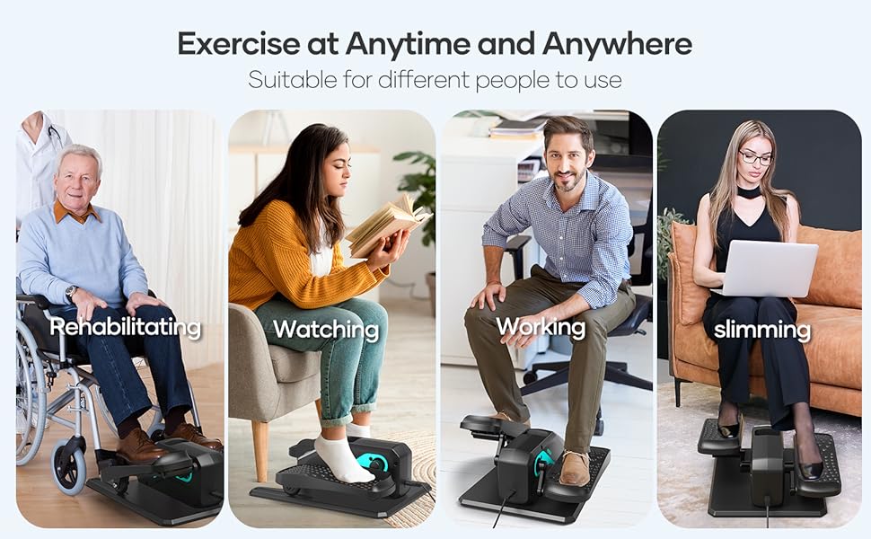 Еліптичний тренажер під стіл, тихий, моторний тренажер для ніг з інтелектуальним пультом керування, 12 швидкостей, ручні програми, Auto/3 автоматичні програми, LCD-дисплей