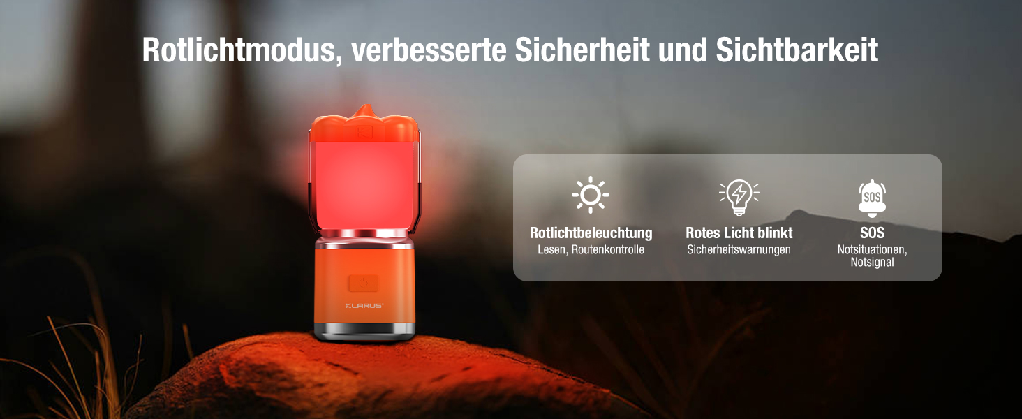 KLARUS CL8 Mini Camping-ліхтар: перезарядна LED-лампа з 5 режимами, водонепроникна IPX5, з гачком для намету, оранжева
