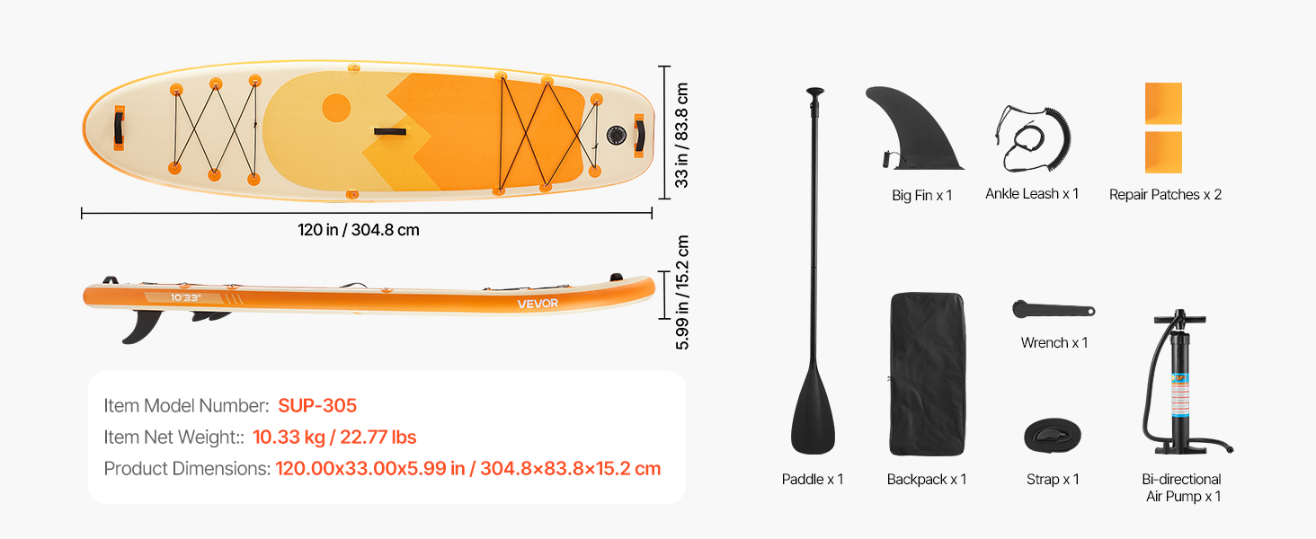 Надувний SUP VEVOR Stand Up Paddle Board (323/335 см) з аксесуарами: насос, весло, рюкзак, сумка для телефону, ремкомплект. Підходить для дорослих та дітей.