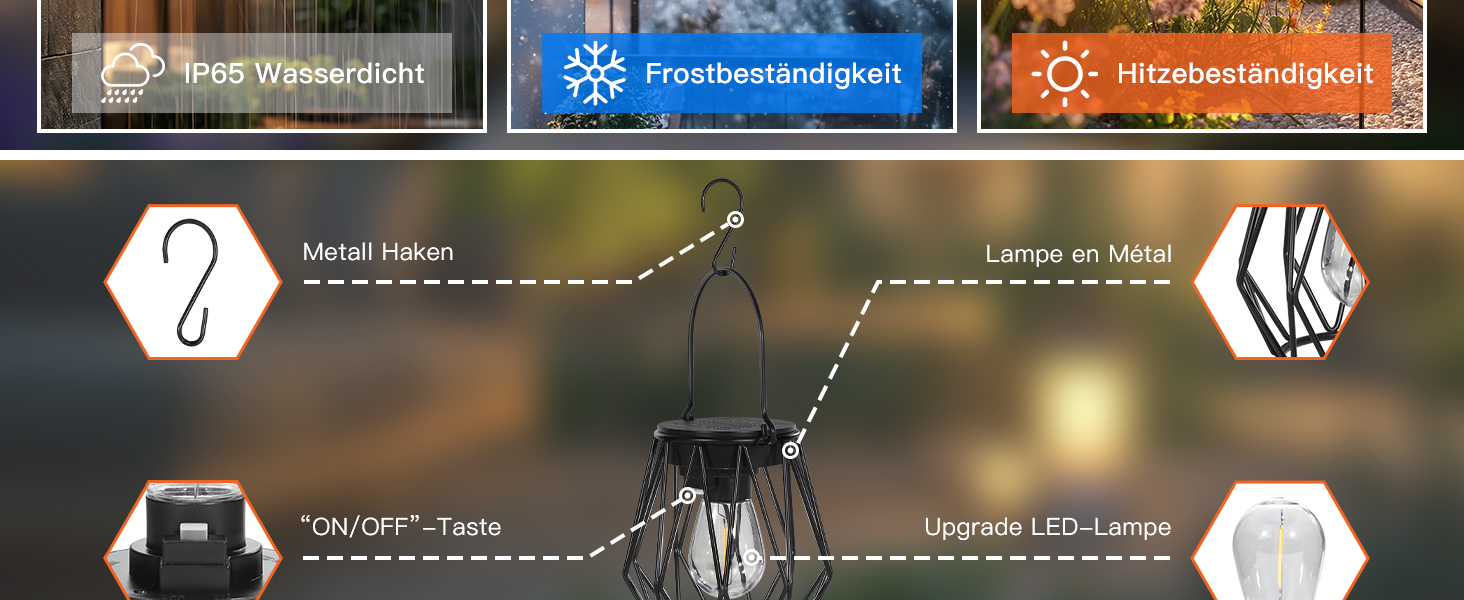 2 Сонячні ліхтарі для саду та вулиці, LED, водонепроникні, металеві, чорні, (діамант)