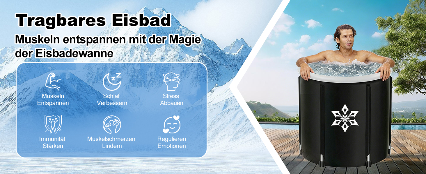 Кріованна для льодяних купань з системою охолодження XL (80 см), комплект з 8 сталевими стійками, термозахистом та сумкою для спорту