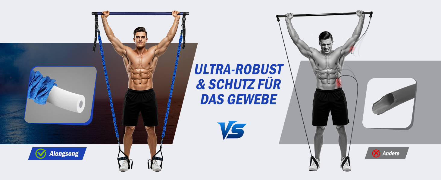 Набір для пілатесу з еластичними стрічками та стержнем, 4 рівні опору (180LBS/140LBS/240LBS/360LBS), для фітнесу, йоги, тренажерного залу, колір градієнт блакитний