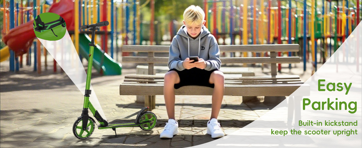 Скутер Lamborghini Tretroller Cityroller Big Wheel: складний, регульована висота, для дорослих та дітей, з підставкою, передньою підвіскою та гальмом на задньому колесі, до 100 кг (зелений)