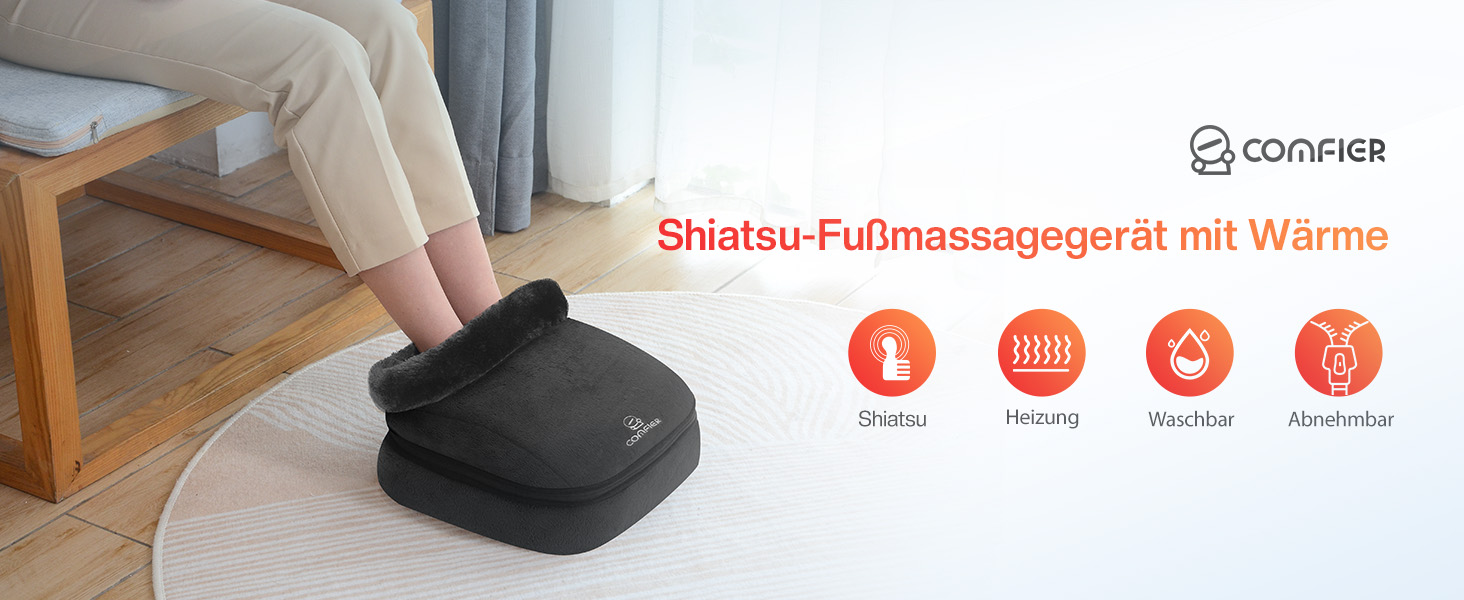 Електричний масажер для ніг та спини COMFIER з функцією підігріву та Shiatsu-масажем, при plantarfasziitis та нейропатії, чорний