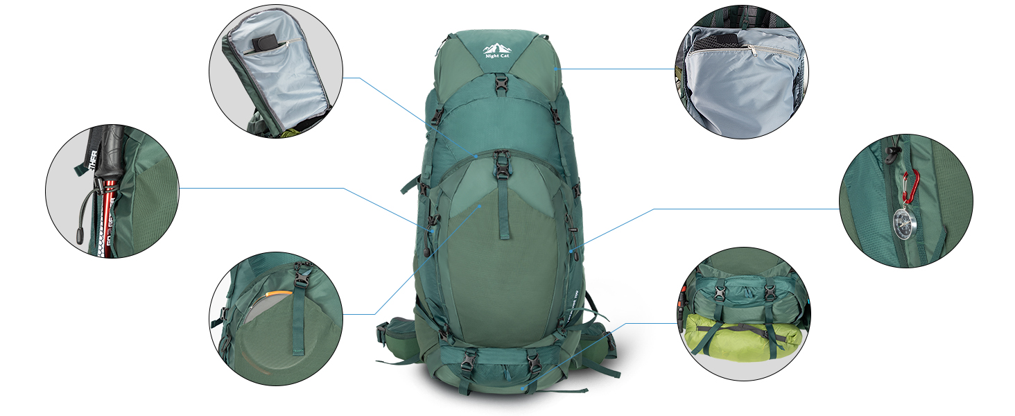 Рюкзак Night Cat 100 л зелений Plus для туризму, трекінгу, альпінізму, кемпінгу, велосипедних подорожей, чоловічий та жіночий, дихаючий, легкий