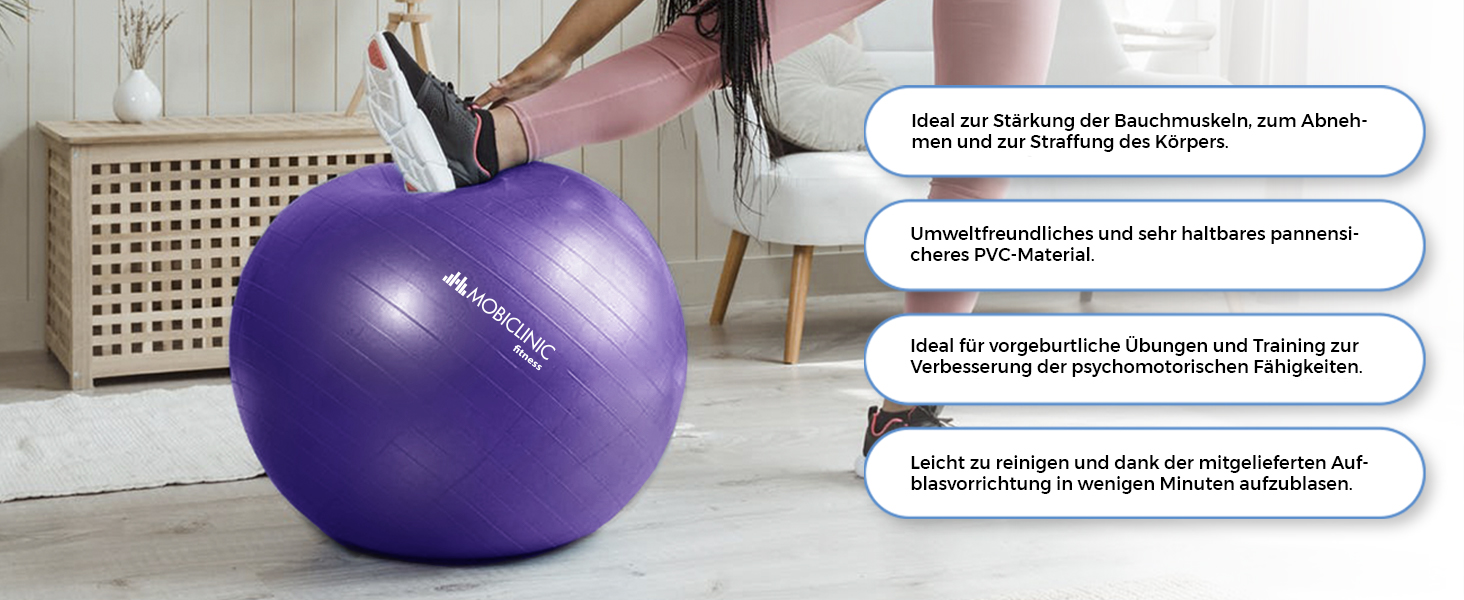 Фітнес-м'яч Mobiclinic Gymnastikball 58 см, синій - для тренувань, з насосом