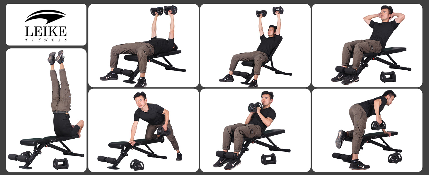 Регульована лавка для тренувань Leikefitness, складана з автоматичним блокуванням (Black 58101)