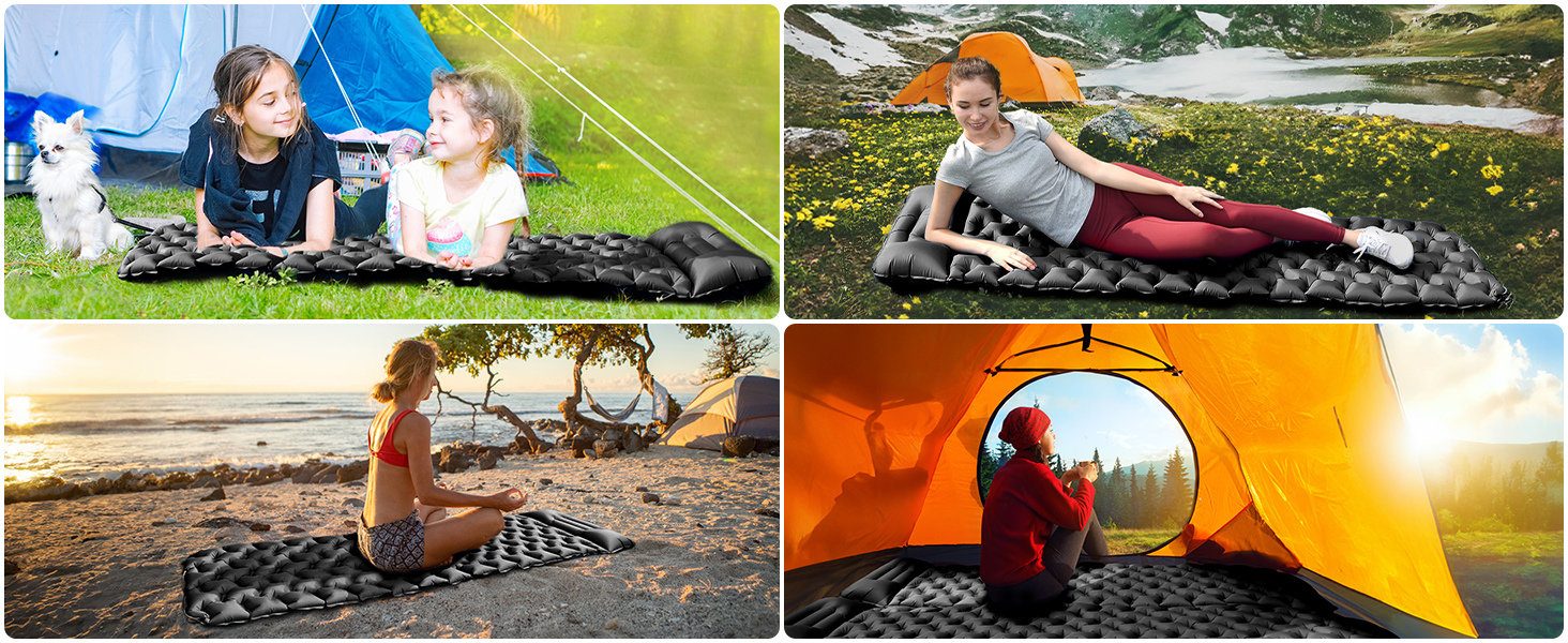 Isomatte Camping Ultraleicht: Надувна туристична килимок для кемпінгу, спорту, відпочинку, зеленого кольору (чорний)