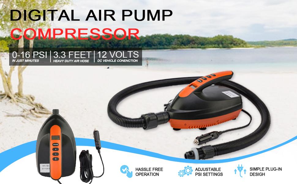 Електричний насос для SUP дошки Ruitx 16PSI, 12V для надувних SUP, човнів, велосипедів та наметів (Помаранчевий)
