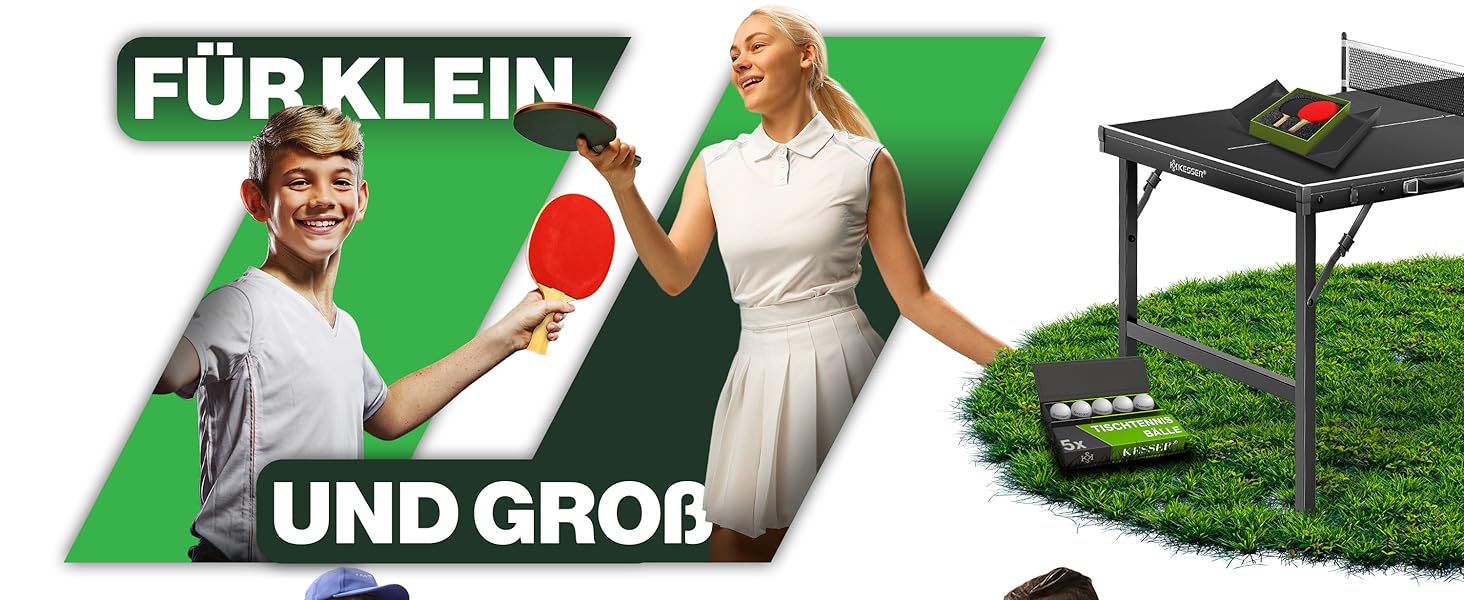 Набір для пінг-понгу KESSER® Mini з ракетками, м'ячами та сіткою | Розкладний стіл для гри в настільний теніс | Ігровий набір для дітей та дорослих | 153 x 76,5 см