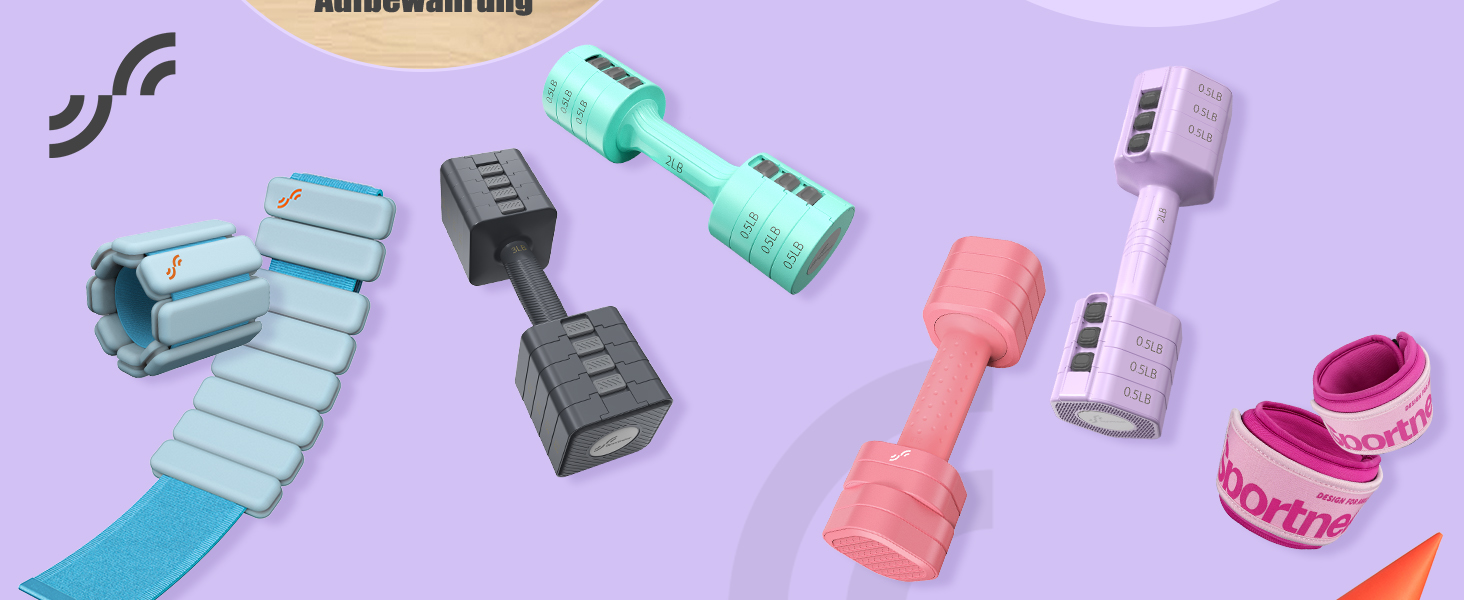 Sportneer Регульовані гантелі для жінок - набір з 2 гантелей (0,9–2,3 кг кожна), 4-в-1 набір гантелей з неслизьким TPU-покриттям, для домашнього спортзалу, фітнесу та силових тренувань (Лідія)