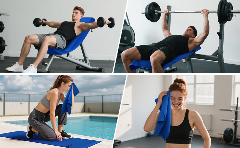 Рушник для фітнесу Zepphi: великий (120x50 см) + маленький (80x30 см) | Мікрофібра, кишеня на блискавці | Швидковисихаючий, для спортзалу та тренувань, блакитний