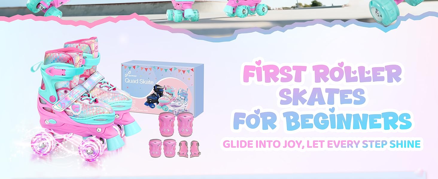 Дитячі ролики Sportneer з захистом, регульовані ролики з 8 світлими колесами, для дівчаток, дітей, підлітків, початківців, для занять в приміщенні та на вулиці, фіолетовий S (EU 30-33)