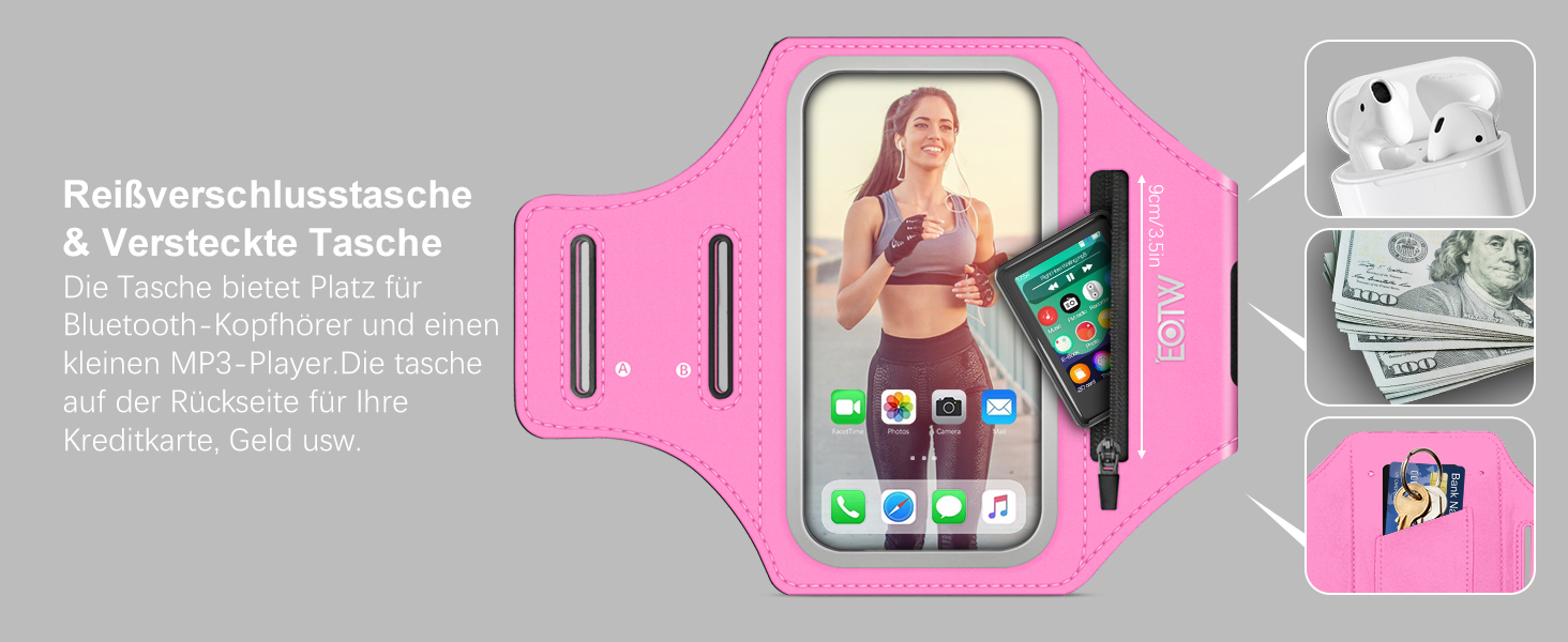 Спортивний браслет EOTW для бігу: тримач для телефону з кишенею для AirPods (5.5-6.0 дюйми)