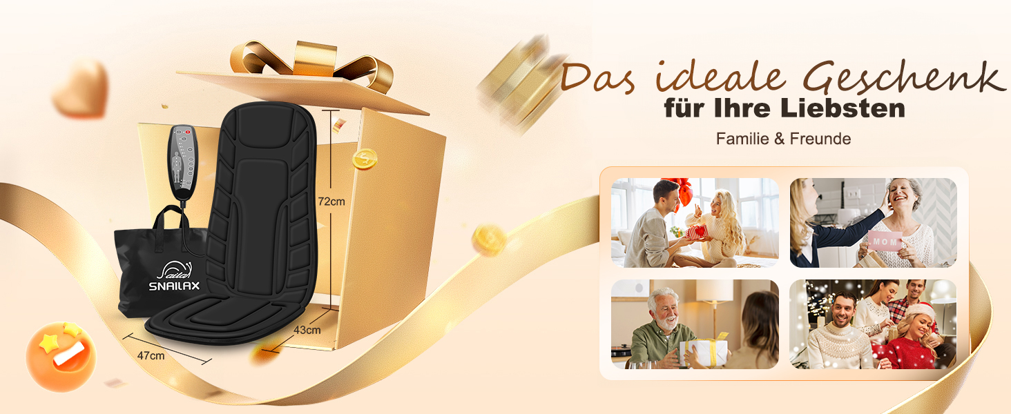 Масажний накид Snailax з 10 вібраційними моторами та підігрівом для спини та шиї. Зручний для дому, офісу та в подорожах. Чорний колір.